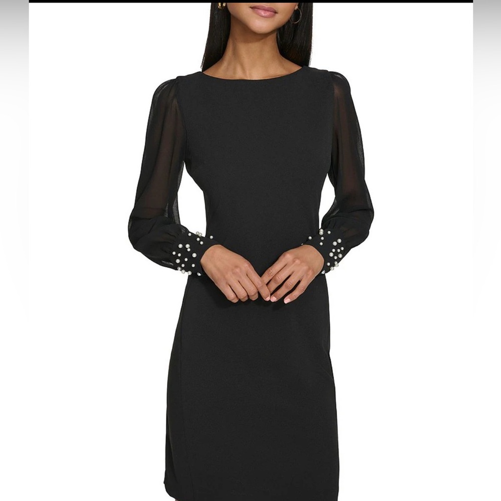 Karl Lagerfeld Black Sheath Dress with Bishop Sleeves